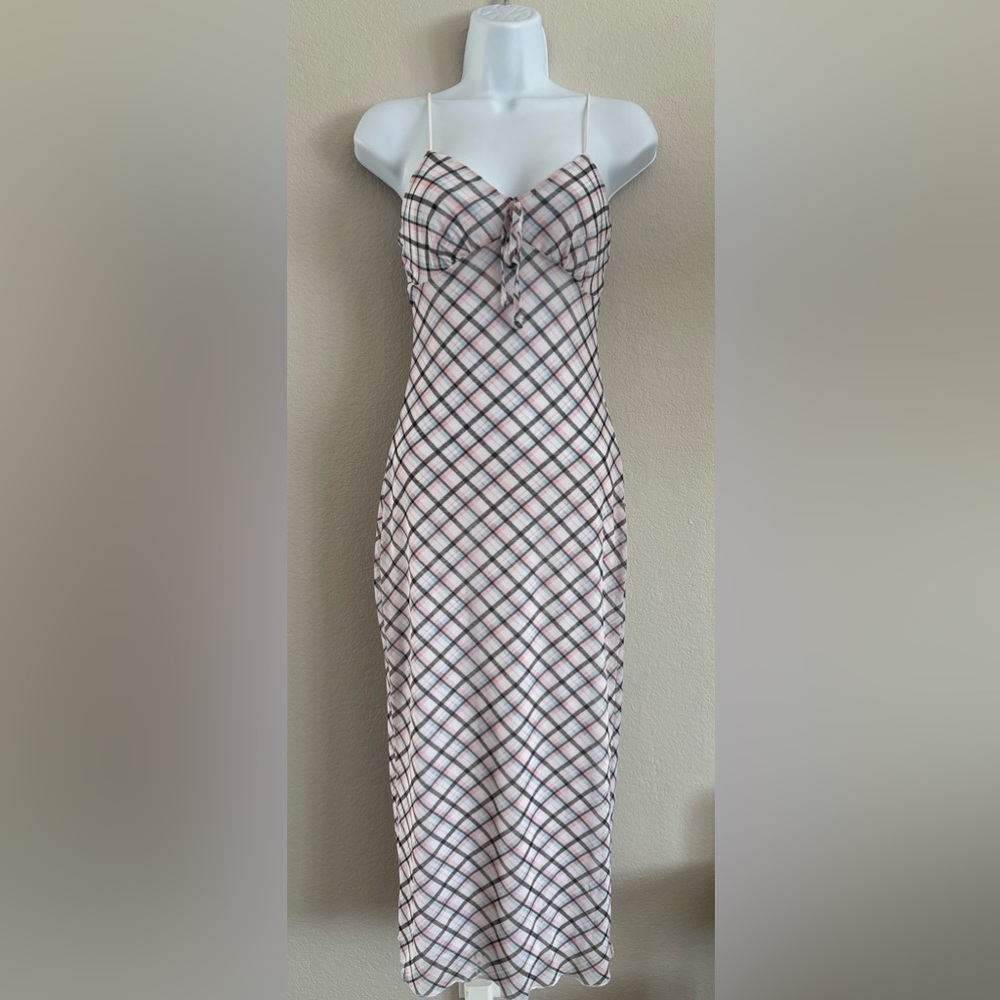 No Comment‎ Plaid Babydoll Maxi Cami Dress Small Y2K